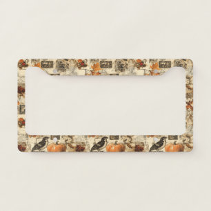 Vintage Autumn Ephemera Collage Rustic Birds License Plate Frame
