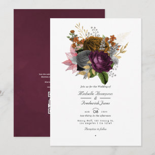 Vintage Autumn Fall Floral QR Code RSVP Wedding Invitation
