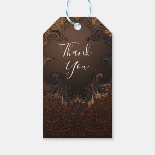 Vintage Autumn Fall Gold Ornamental Leaves Wedding Gift Tags