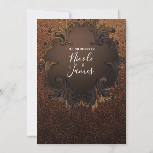 Vintage Autumn Fall Gold Ornamental Leaves Wedding Invitation