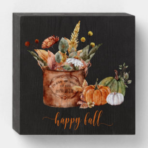 Vintage Autumn Floral Arrangement Pumpkins Wooden Box Sign