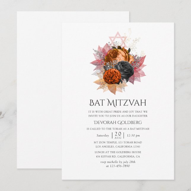 Vintage Autumn Floral Bouquet Bat Mitzvah Invitation (Front/Back)
