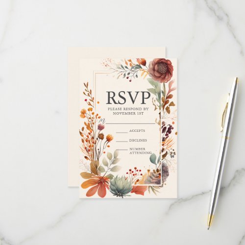 Vintage Autumn Floral Ivory Boho Fall RSVP Card