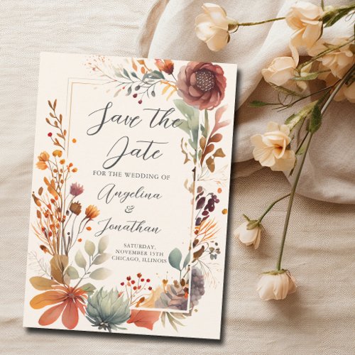 Vintage Autumn Floral Ivory Boho Fall Save The Date
