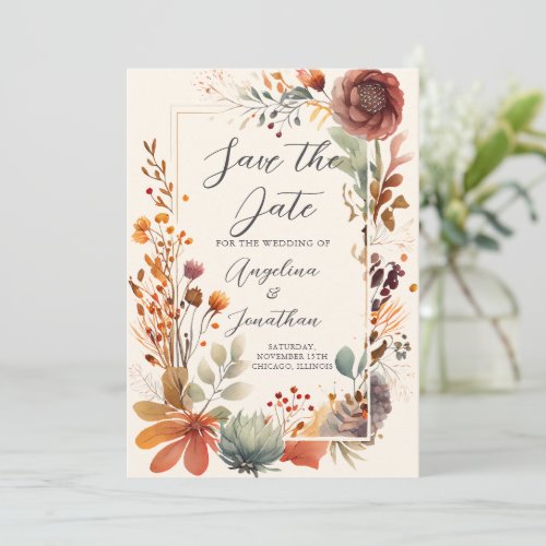 Vintage Autumn Floral Ivory Boho Fall Save The Date