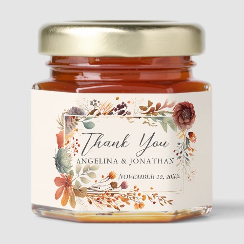 Vintage Autumn Floral Ivory Boho Fall Wedding Honey Jar Favors