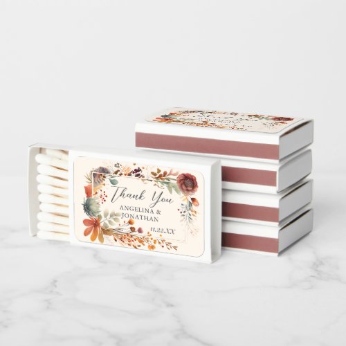 Vintage Autumn Floral Ivory Boho Fall Wedding Matchboxes
