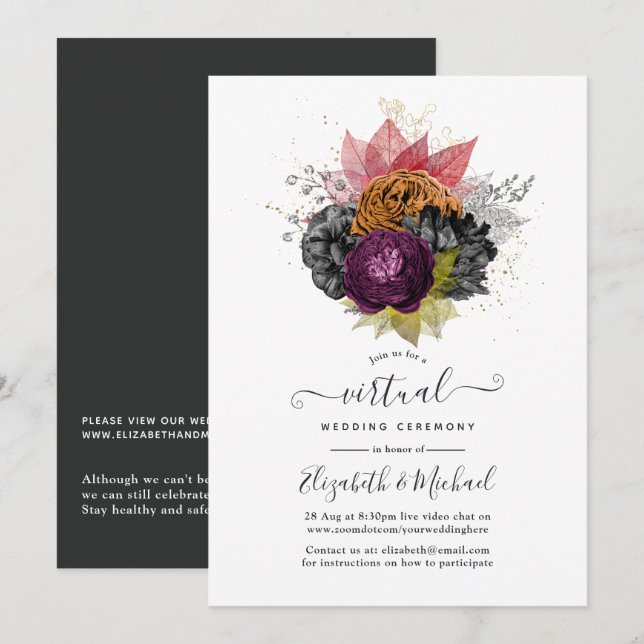 Vintage Autumn Floral Online Virtual Wedding Invitation (Front/Back)