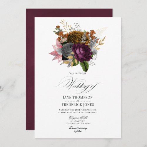 Vintage Autumn Floral QR Code RSVP Wedding Invitation