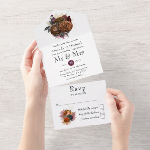 Vintage Autumn Floral Wedding All In One Invitation