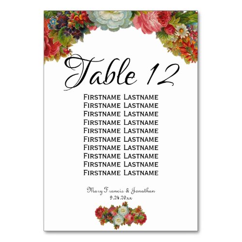 Vintage Autumn Floral Wedding Seating Chart Table Number
