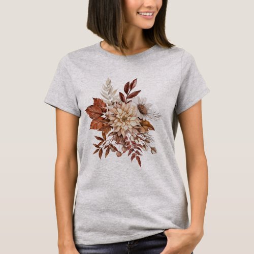 Vintage Autumn Flower Leaves T_shirt