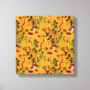 Vintage Autumn Forest Mushroom Fruit Watercolor Canvas Print