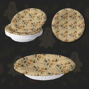 Vintage Autumn Ghosts & Black Cats Halloween Paper Bowls