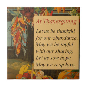 Vintage Autumn Harvest Scene Thanksgiving Poem Ceramic Tile