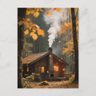 Vintage Autumn House Maple Orange Red Garden Pond Postcard