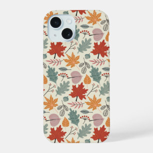 Vintage Autumn Leaves and Acorns Pattern iPhone 15 Case