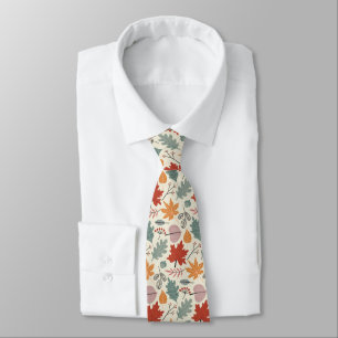 Vintage Autumn Leaves and Acorns Pattern Neck Tie