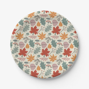 Vintage Autumn Leaves and Acorns Pattern Paper Plates