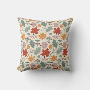 Vintage Autumn Leaves and Acorns Pattern Throw Pillow