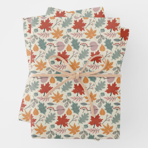 Vintage Autumn Leaves and Acorns Pattern Wrapping Paper Sheets