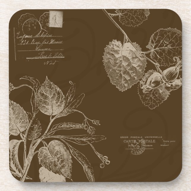 Vintage Autumn Leaves Beverage Coaster (Front)