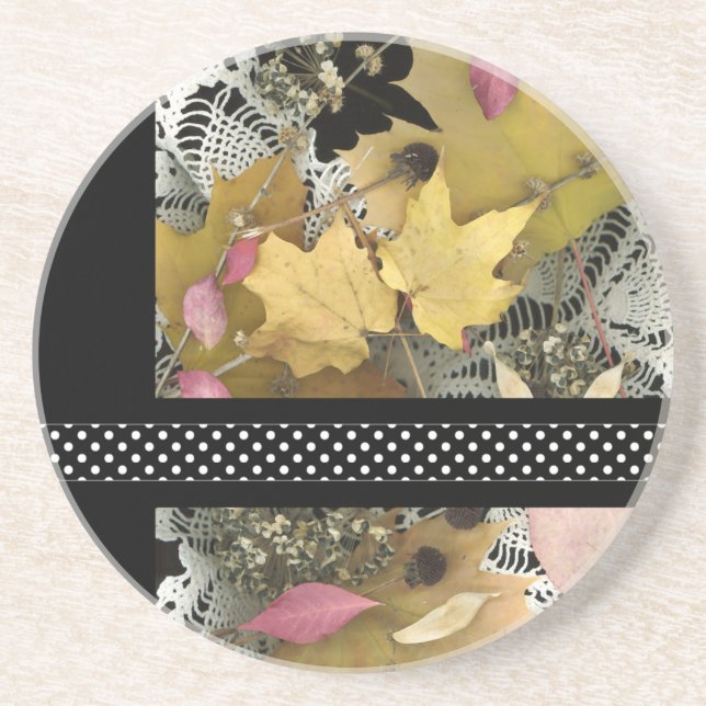 Vintage Autumn Leaves Drink Coaster (Front)