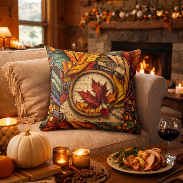 Vintage Autumn Leaves Fall Throw Pillow (Creator Uploaded)