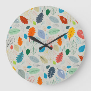 Vintage Autumn Leaves Illustration Pattern Large Clock