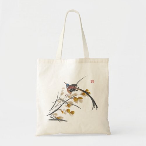 Vintage Autumn Leaves Paradise Flycatcher Bird  Tote Bag