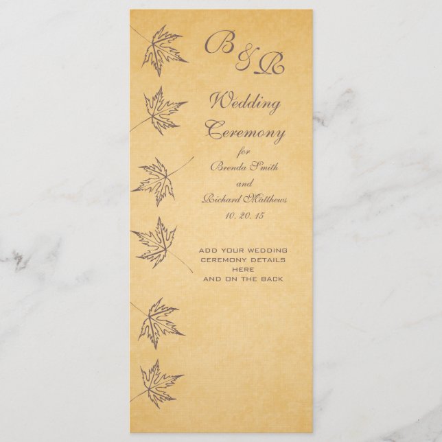 VINTAGE AUTUMN LEAVES WEDDING PROGRAM (Front)