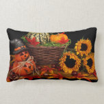 Vintage Autumn Lumbar Pillow<br><div class="desc">Vintage Autumn with rustic sunflowers, pumpkins, jack o lanterns, wood basket and autumn leaves in burnt orange and yellow. Celebrate the season. Perfect for Halloween or Thanksgiving. Easily personalize this with your name, greetings or words/quotes/</div>