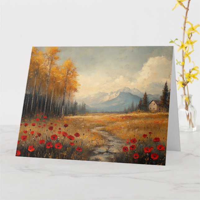 Vintage Autumn Meadow Painting Poppies Card (Yellow Flower)