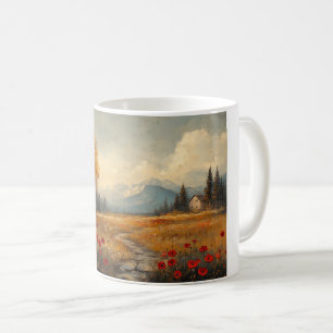 Vintage Autumn Meadow Painting Poppies Coffee Mug