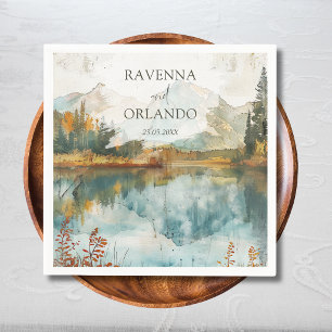Vintage Autumn Mountain Lake Fall Wedding Napkins