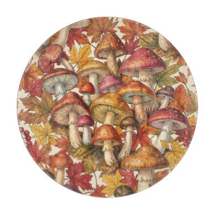 Vintage Autumn Mushroom Forest Botanical Pattern Cutting Board