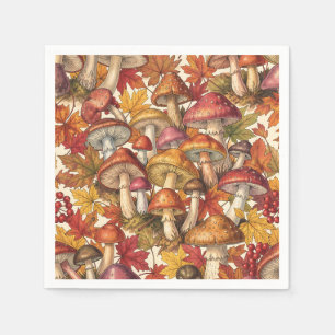 Vintage Autumn Mushroom Forest Botanical Pattern Napkins