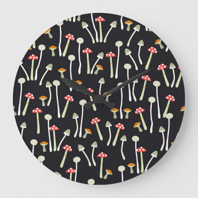 Vintage autumn mushrooms pattern design. large clock (Front)
