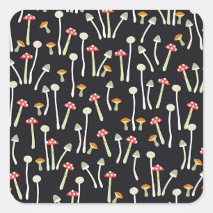 Vintage autumn mushrooms pattern design. square sticker