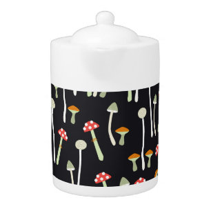 Vintage autumn mushrooms pattern design. teapot