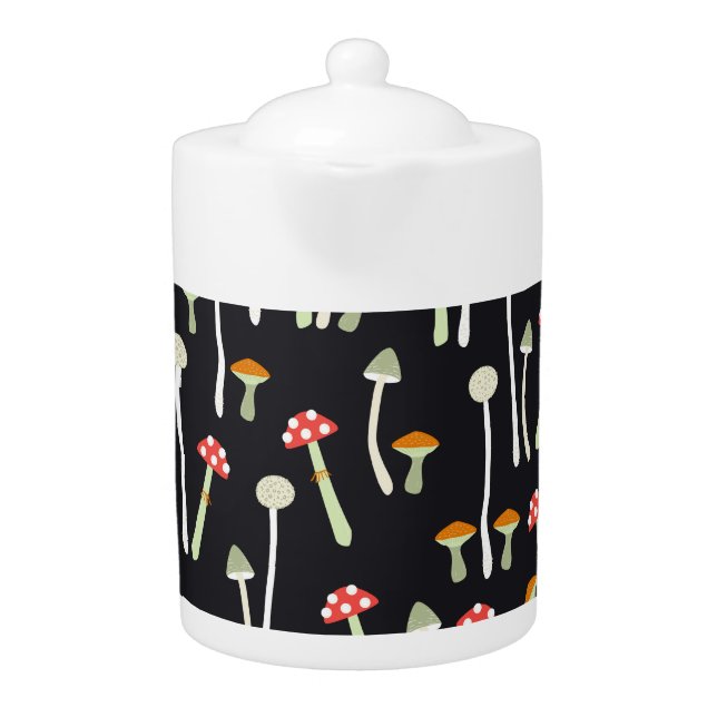 Vintage autumn mushrooms pattern design. teapot (Front)