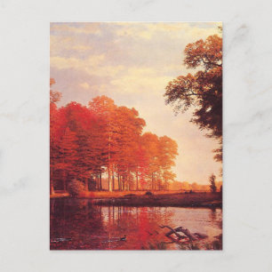 Vintage Autumn Pond Painting Postcard