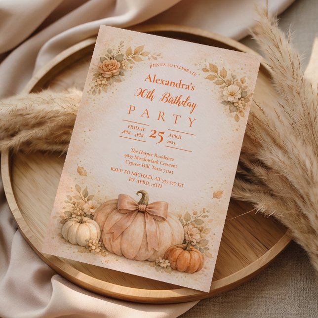 Vintage Autumn Pumpkin 90th Birthday Invitation (Creator Uploaded)