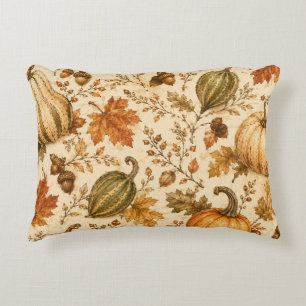 Vintage Autumn Pumpkin & Gourds Pattern Accent Pillow