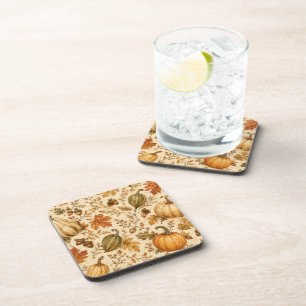 Vintage Autumn Pumpkin & Gourds Pattern Beverage Coaster