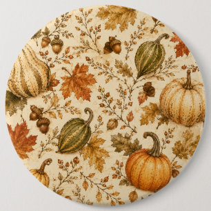 Vintage Autumn Pumpkin & Gourds Pattern Button