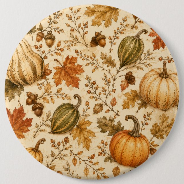 Vintage Autumn Pumpkin & Gourds Pattern  Button (Front)