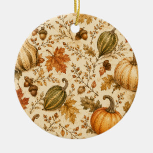 Vintage Autumn Pumpkin & Gourds Pattern Ceramic Ornament