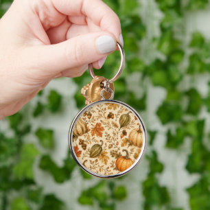 Vintage Autumn Pumpkin & Gourds Pattern Keychain