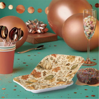 Vintage Autumn Pumpkin & Gourds Pattern Paper Plates